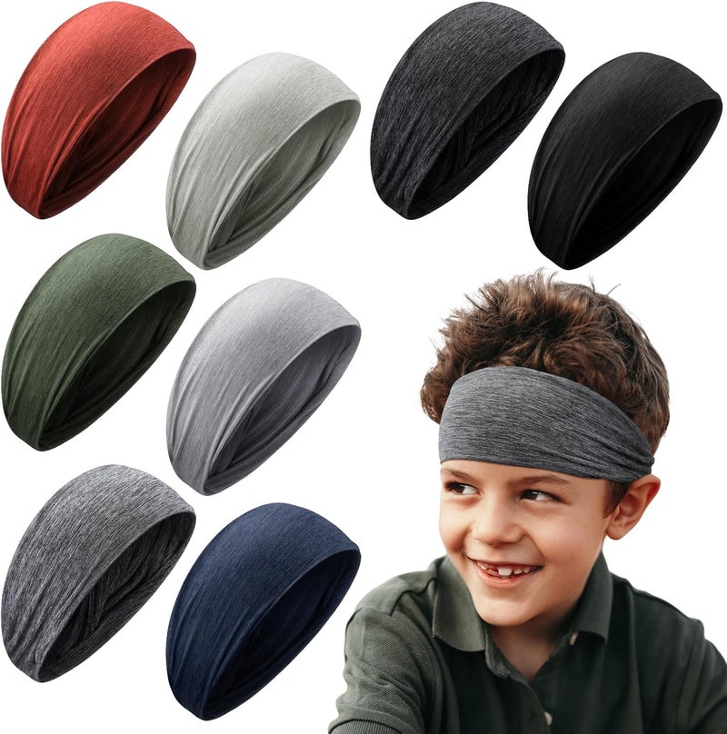 Haull 8 Pcs Sweatbands for Kids Boys Headbands Athletic Baseball Basketball Football Headbands Breathable Elastic Headband for Sports Running Exercise - Image 1